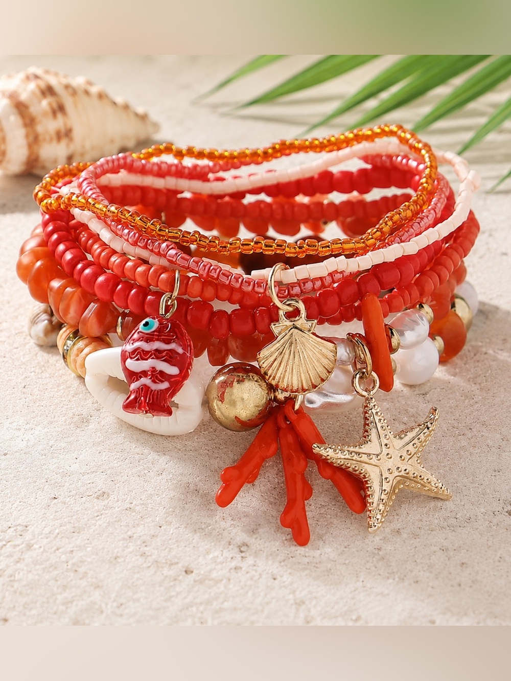 Coral Beaded Charm Stackable Bracelet Ser - Beach Summer Vibes